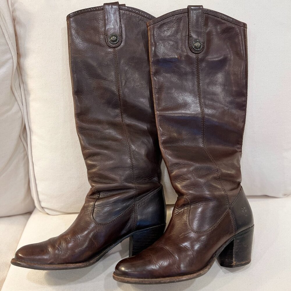 Frye Jackie Button Tall Dark Brown Boots Size 7